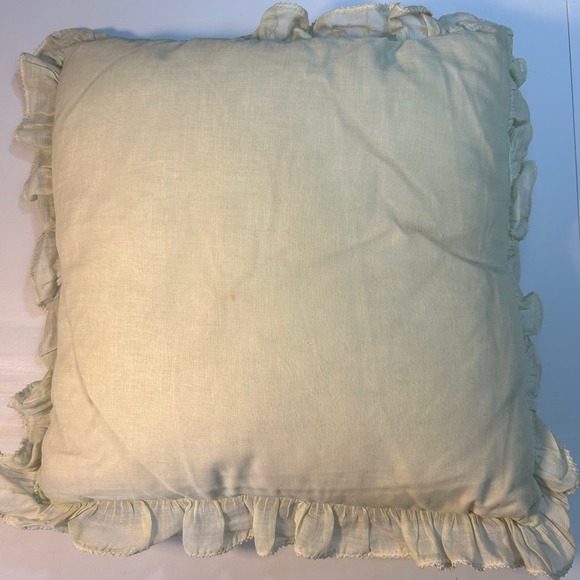 Vintage Handmade Embroidery Ruffle Embellished Pillow 14x14" - Picture 4 of 5